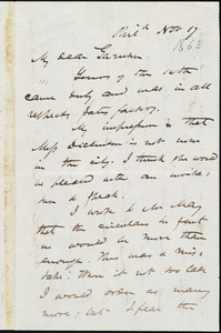 Letter from James Miller M'Kim, Phila[delphia, Pa.], to William Lloyd Garrison, Nov[ember] 17 [1863]