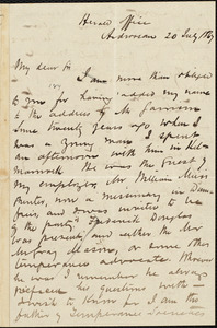 Letter from Arthur Guthrie, Ardrossan, [Scotland], to William Logan, 20 July 1867