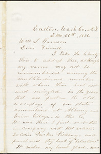 Letter from Joseph W. Peckham, Easton, N.Y., to William Lloyd Garrison, [February] 20th, 1876