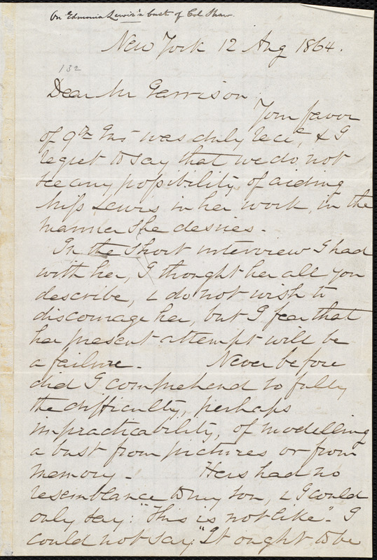 Letter From Francis George Shaw New York Ny To William Lloyd Garrison 12 Aug Ust 1864 4628