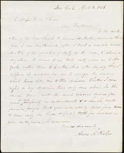Letter from Amos Augustus Phelps, New York, to First Free Congregational Church (Boston, Mass.), April 4, 1836