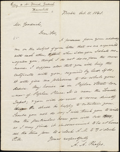 Copy of letter from Amos Augustus Phelps, Boston, to Daniel Goodrich, Oct. 11. 1841