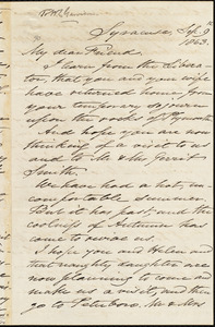Letter from Samuel Joseph May, Syracuse. [N.Y.], to William Lloyd Garrison, Sep[tember] 9 1863