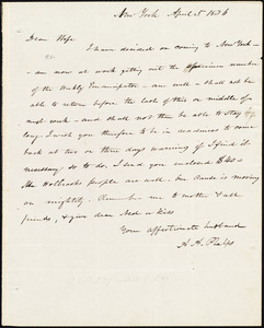 Letter from Amos Augustus Phelps, New York, to Charlotte Phelps, April 5. 1836