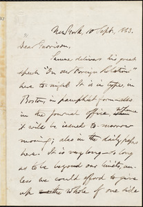 Letter from Oliver Johnson, New York, [N.Y.], to William Lloyd Garrison, 10 Sept[ember], 1863