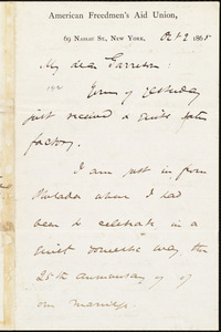Letter from James Miller M'Kim, New York, [N.Y.], to William Lloyd Garrison, Oct[ober] 2 1865