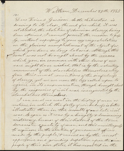 Letter from Jarvis Lewis, Waltham, [Mass.], to William Lloyd Garrison, December 25th, 1865