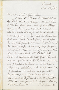 Letter from Samuel May, Jr., Leicester, [Mass.], to William Lloyd Garrison, Nov[ember] 15 / [18]74