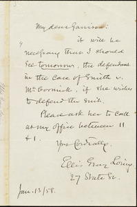 Letter from Ellis Gray Loring, to William Lloyd Garrison, Jan[uary] 13 / [18]58