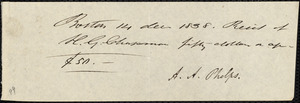 Receipt from Amos Augustus Phelps, Boston, to Henry Grafton Chapman, 14 Dec 1838