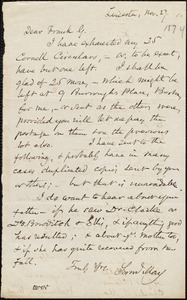 Letter from Samuel May, Jr., Leicester, [Mass.], to Francis Jackson Garrison, Nov[ember] 27 [1874]