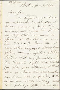 Letter from Jacon Merrill Manning, Boston, [Mass.] to William Lloyd Garrison, Jan[uary] 8, 1861