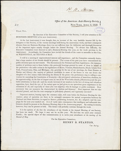 Letter from American Anti-Slavery Society Executive Committee, New York, to Amos Augustus Phelps, April 2, 1838