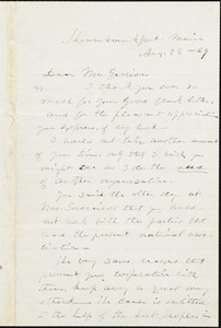 Letter from Lucy Stone, Kennebunkport, Me., to William Lloyd Garrison, Sep[tember] 22 - [18]69