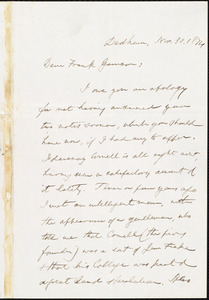 Letter from Edmund Quincy, Dedham, [Mass.], to Francis Jackson Garrison, Nov[ember] 30. 1874