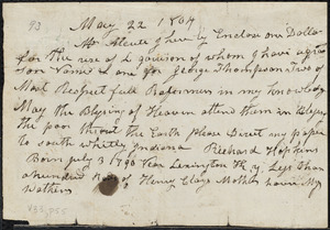 Letter from Richard Hopkins, S[outh] Whitleym Ind., to Mr. Aleute, 30 May 1864