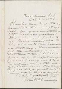 Letter from William Francis Channing, Providence, R.I., to Lucy Stone, Oct[ober] 21 - 1878