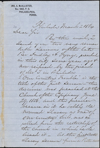 Letter from John Allister McAllister, Philad[elphi]a, [Pa.], to William Lloyd Garrison, March 2. 1864