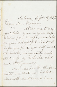 Letter from Mary Ashton Livermore, Melrose, [Mass.], to William Lloyd Garrison, Sept[ember] 18, 1877