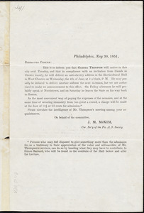 Letter from James Miller M'Kim, Philadelphia, [Pa.], to William Lloyd Garrison, May 30, 1851