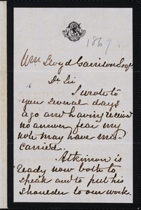 Letter from Mahlon Sands, N[ew] York, [N.Y.], to William Lloyd Garrison, M[ar]ch 16 [1869]