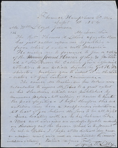 Letter from Alfred T. Lilly, Florence, [Northampton], Mass., to William Lloyd Garrison, Sept[ember] 12 1854