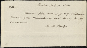Receipt from Amos Augustus Phelps, Boston, to Henry Grafton Chapman, July 14. 1838
