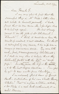 Letter from Samuel May, Jr., Leicester, [Mass.], to Francis Jackson Garrison, Oct[ober] 10 / [18]74