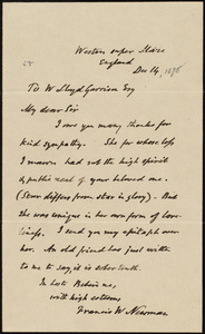 Letter from Francis William Newman, Weston-super-Mare, [England], to William Lloyd Garrison, Dec[ember] 14 [1876]
