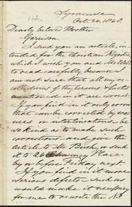 Letter from Samuel Joseph May, Syracuse, [N.Y.], to William Lloyd Garrison, Oct[ober] 26. 1868