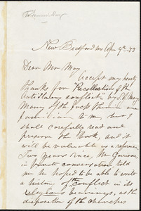 Letter from Charles Hazeltine, New Bedford, [Mass.], to Samuel May, Jr., Apr[il] 9th [18]73