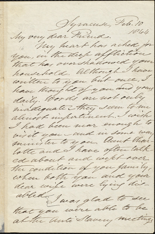 Letter From Samuel Joseph May Syracuse Ny To William Lloyd Garrison Feb Ruary 19 1864 9953