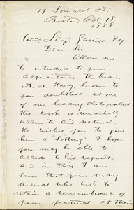Letter from Rollin Heber, Boston, [Mass.], to William Lloyd Garrison, Oct[ober] 18. 1878