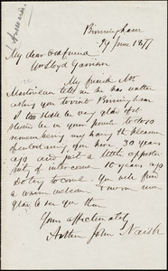 Letter from Arthur John Naish, Birmingham, [England], to William Lloyd Garrison, 19 June 1877
