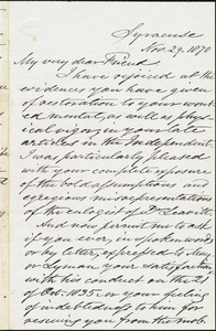 Letter from Samuel Joseph May, Syracuse, [N.Y.], to William Lloyd Garrison, Nov[ember] 29. 1870