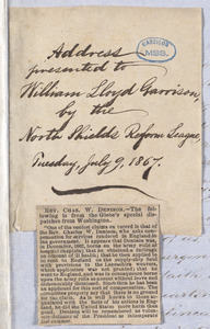 Letter from North Shields Reform League, to William Lloyd Garrison