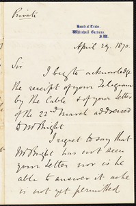 Letter from Henry G. Ralcraft, [London, England], to William Lloyd Garrison, April 29. 1870