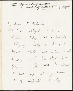 Letter from Benjamin Jowett, Oxford, [England], to George Rolleston, [June 15, 1877]