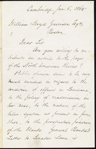 Letter from Charles Eliot Norton, Cambridge, [Mass.], to William Lloyd Garrison, Jan[uary] 6, 1865