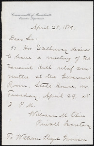 Letter from William M. Olin, [Boston, Mass.], to William Lloyd Garrison, April 28, 1879