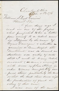 Letter from W. P. Norton, Cleveland, Ohio, to William Lloyd Garrison, Oct[ober] 4th 1876
