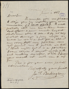 Letter from Joseph Tinker Buckingham, to Francis Jackson, June 1, 1847