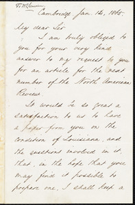 Letter from Charles Eliot Norton, Cambridge, [Mass.], to William Lloyd Garrison, Jan[uary] 14, 1865