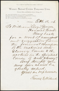 Letter from Frances Elizabeth Willard, Chicago, Ill., to William Lloyd Garrison, Oct[ober] 12, 1876