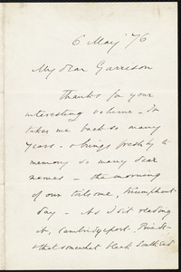 Letter from Wendell Phillips, to William Lloyd Garrison, 6 May [18]76