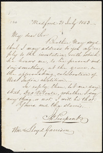 Letter from John Pierpont, Medford, [Mass.], to William Lloyd Garrison, 21 July 1853