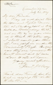 Letter from Samuel Joseph May, Cambridge, [Mass.], to William Lloyd Garrison, July 26. 1869