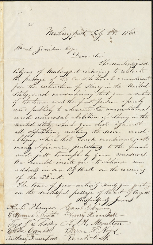 Letter From Richard Plumer, Newburyport, [Mass.], To William Lloyd ...