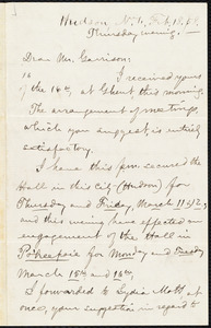 Letter from Aaron Macy Powell, Hudson, N.Y., to William Lloyd Garrison, Feb[ruary] 18. [18]58