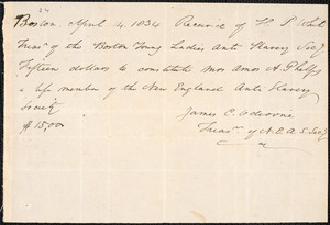 Receipt of the lifetime membership due from New-England Anti-Slavery Society, Boston, to Charlotte Phelps, April 14th 1834